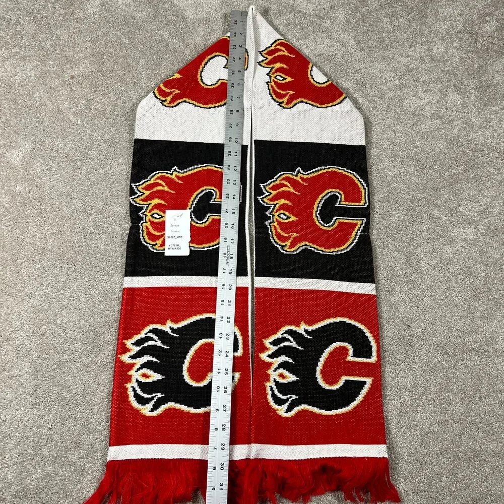 Reebok Unisex OSFM‎ Red White Fringe Calgary Flames Ice Hockey NHL Scarf NWT